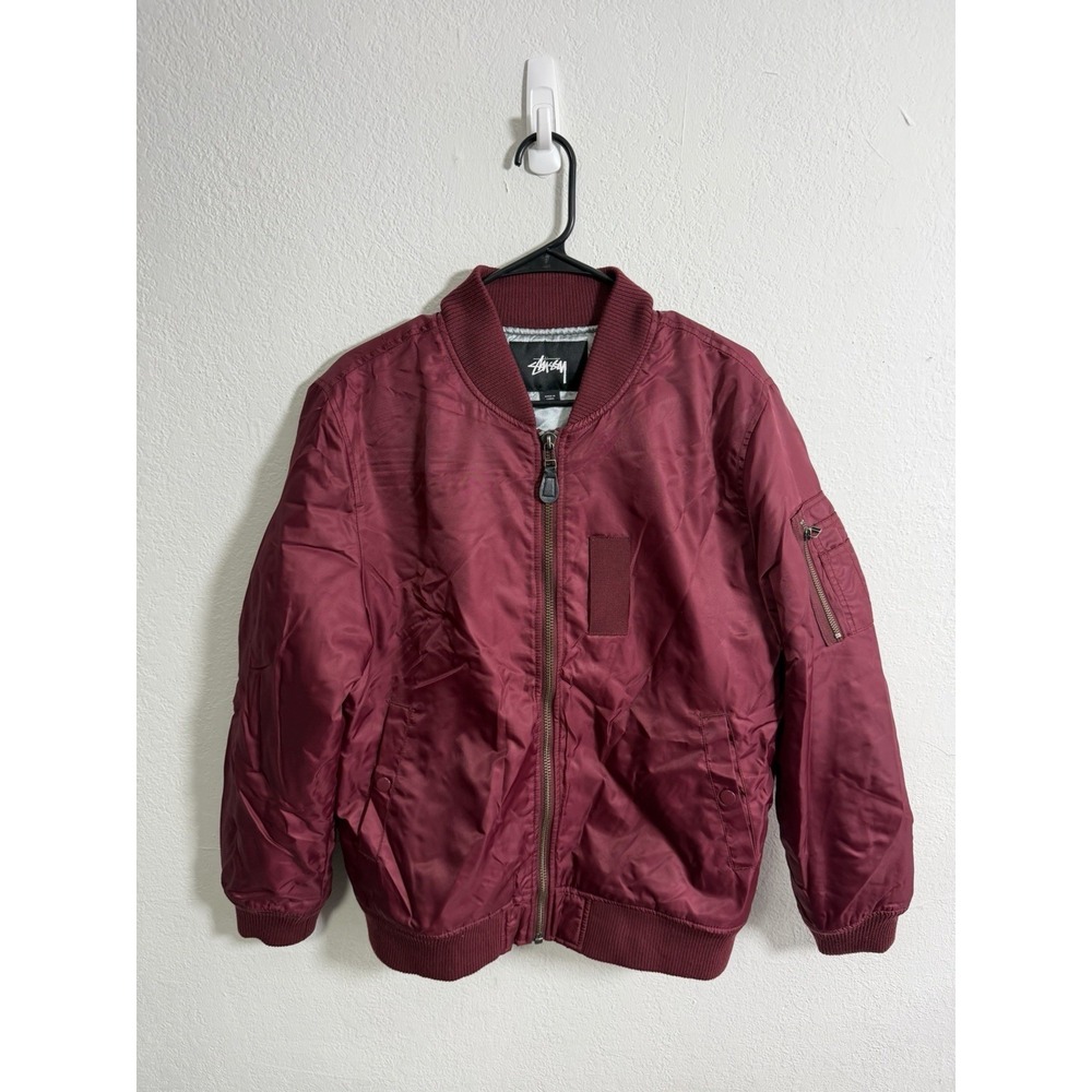STUSSY MENS BOMBER JACKET SIZE Small S Maroon Rare